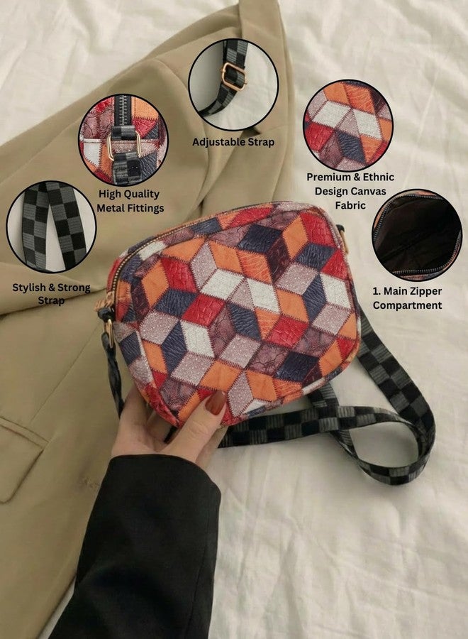LIKE STYLE Women’s Ethnic Canvas/Jute Sling Bag | Printed Eco-Friendly Crossbody Shoulder Bag | Lightweight Everyday Casual Handbag (Multicolor) - Image 5